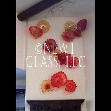 Red and Gold blown art glass display
